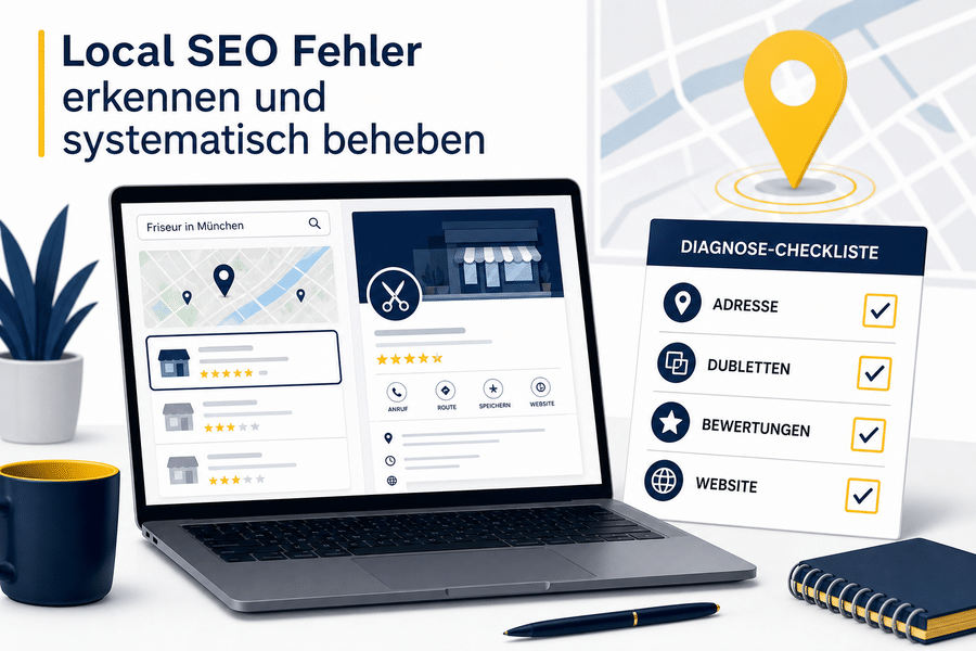 Local-SEO-Diagnose mit Unternehmensprofil, Standortdaten und Fehler-Checkliste