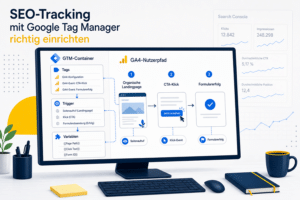 SEO-Nutzerweg von der organischen Landingpage über GTM-Events bis zur Conversion in GA4