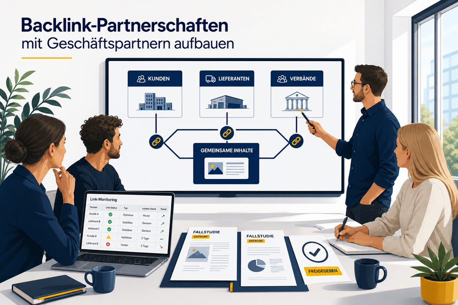 Marketingteam bewertet Kunden, Lieferanten und Verbände für natürliche Backlink-Partnerschaften
