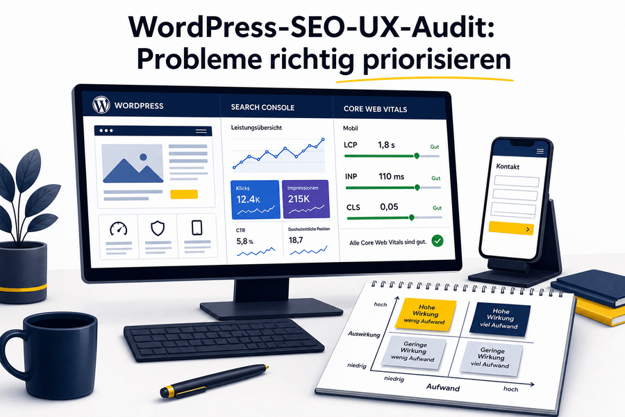 WordPress SEO- und UX-Audit mit Search Console, Core Web Vitals und mobiler Formularprüfung